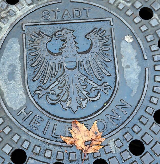 Auf 100 neuen Kanaldeckeln in der Innenstadt wird der Adler mit Füßen getreten.