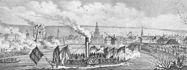 Die Ankunft der Inexplosible in Heilbronn wurde 1841 von den Menschen gefeiert. Mit dem ersten Dampfschiff auf dem Neckar brach eine neue Zeit für die Stadt an. Foto: Stadtarchiv Heilbronn