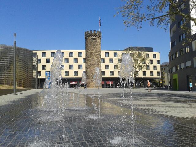 Die Wasserspiele am Bollwerksturm in Heilbronn.