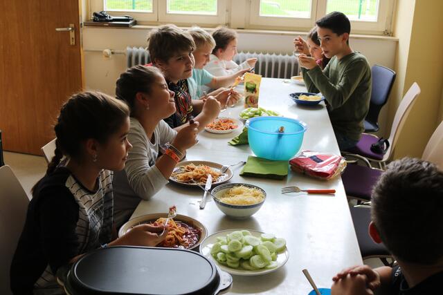 Die Spaghetti mit Tomatensoße haben allen sehr gut geschmeckt.