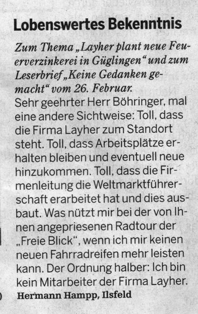 Aus Heilbronner Stimme vom 2. März 2018
