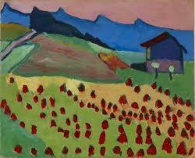 Gelbe Wolken, rosa Berge oder signalrote Punkte auf dem Feld, das ist Expressionismus und für solch subtile Farbfeuerwerke ist Gabriele Münter berühmt.