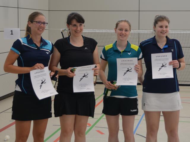 Dameneinzel v.l.n.r.: 1. Kim Jakob (BV Rastatt), 2. Romina Wiegand (TuS Bietigheim), 3. Julia Heinz (TV Lauffen), 4. Sarah Bentzen (BC Spöck)