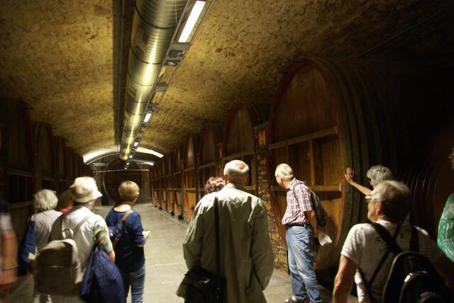 Der große Gewölbekeller mit den historischen Holzfässern ist eindrucksvolles Zeugnis des Küferhandwerks früherer Jahre. Dort ist auch noch das große Fass mit einem Inhalt von 27.480 Litern erhalten geblieben.