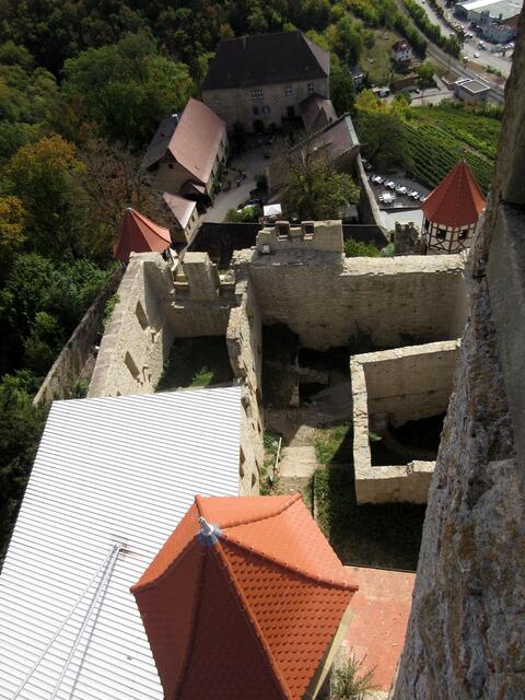 Auch vom Turm aus ist es unmöglich, das ganze Ausmaß der ca. 170 m langen und in der Kernburg über 70 m breiten Anlage zu erfassen.