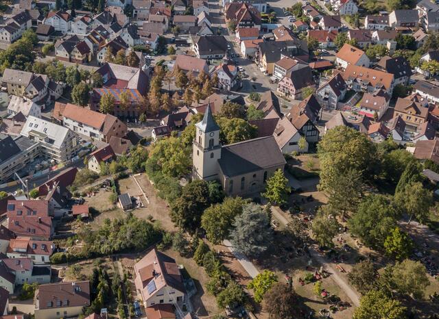 Die St.-Veit-Kirche in Flein von ganz weit oben gesehen - das ist die Lösung des Rätsels auf der Guck-a-mol-Seite vom 25. September.