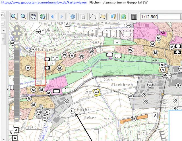 Ausgewiesenes Gewerbegebiet östlich Pfaffenhofen | Foto: Flächennutzungsplan im Geoportal Baden-Württemberg