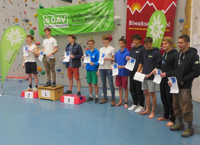 Siegerehrung bei den Herren. Luca Jung (5. von links) wurde Zweiter bei der Jugend A