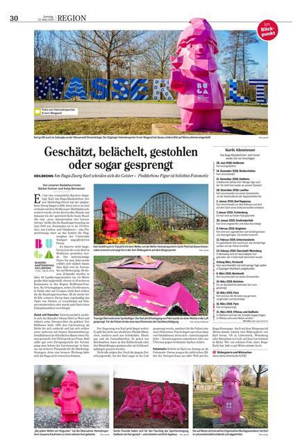 Diese schöne Seite war am Samstag als Blickpunktseite in der Heilbronner Stimme, Kraichgau Stimme und Hohenloher Zeitung. Darauf zu sehen: Einige Fotos der Karls von Heimatreportern.