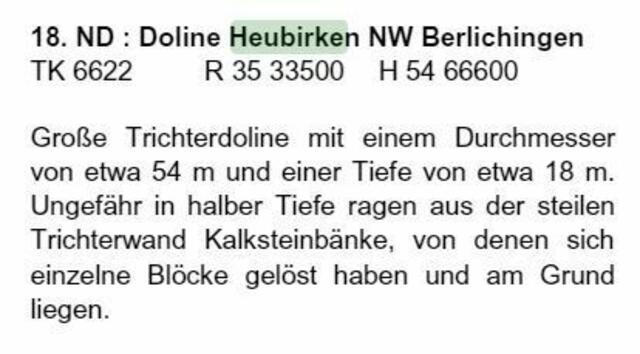 Ausschnitt aus einem Bericht des Regierungsbezirks Stuttgart zur Doline in Jagsthausen