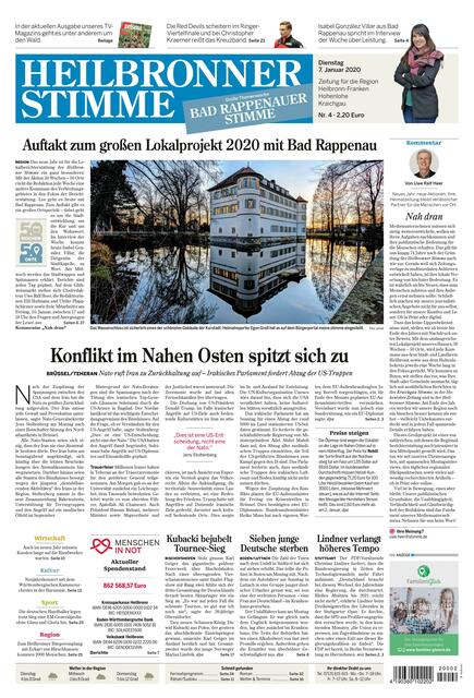 Den Auftakt von 50 Wochen, 50 Orte  machte am 7. Januar Bad Rappenau. Das Heimatreporterfoto von Egon Groß schaffte es auf die Titelseite.
