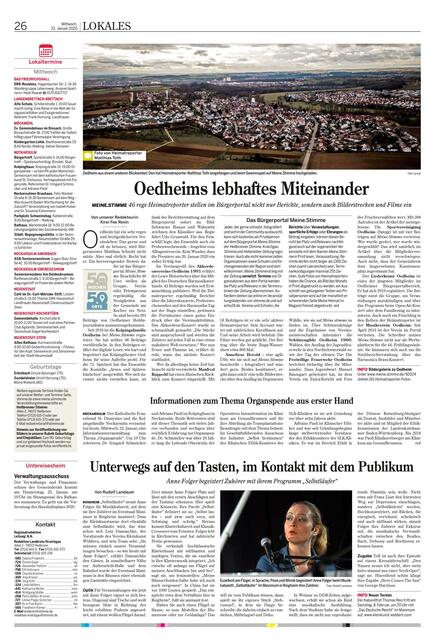 Wie engagiert die Heimatreporter - ob Privatperson oder Verein - in Oedheim sind, zeigt dieser Beitrag auf, der in der N-Ausgabe der Heilbronner Stimme am 22. Januar erschienen ist. Dekoriert mit einem Foto von Matthias Todt.