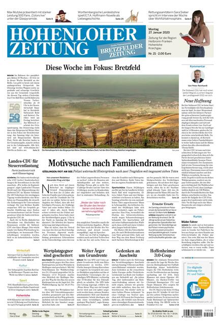 In KW 5 sind gleich 2 Kommunen im Fokus: In Der Hohenloher Zeitung ist das schöne Foto von Barbara Ziech  als Titelbild zu Bretzfeld zu sehen.