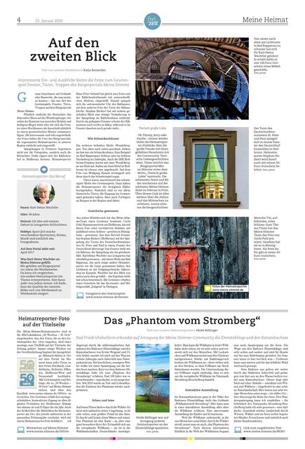 Die Meine Heimat-Seite, wie sie am Samstag, 25. Januar in der Heilbronner Stimme, Kraichgau Stimme und Hohenloher Zeitung war.