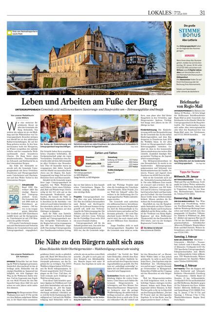 Und ebenso gleich am Montag im Blatt ist ein Foto von Uschi Pohl zum Auftaktartikel über Untergruppenbach. Gratulation.