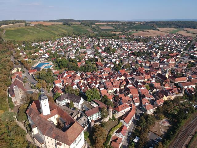 Schloss Horneck mit Gundelsheimer Kernstadt im Hintergrund [Luftbild]