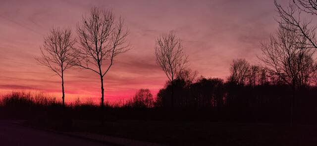 Sonnenuntergang über der Feuchtwiese an der Zauber hinter dem Edeka