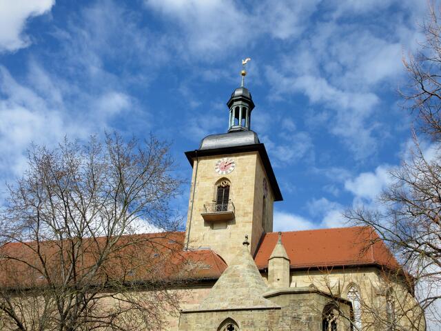 Der Hahn strahlt.