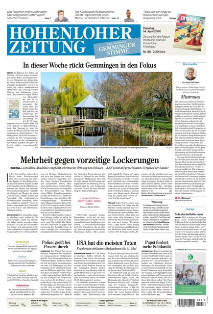 Heimatreporter Karl-Heinz Wachtler hat es mit seinem stimmungsvollen Foto von Gemmingen am Dienstag, 14. April 2020 auf die Titelseite der Tageszeitung geschafft. Zu sehen ist der Schlosspark.