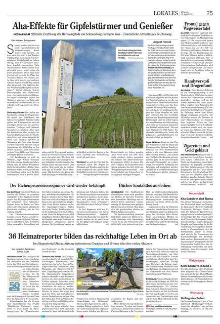 Den Kelterplatz in der Untereisesheimer Ortsmitte hat Heimatreporter Egon Groß in Szene gesetzt. Das Bild war am Mittwoch 22. April, in der Zeitung.