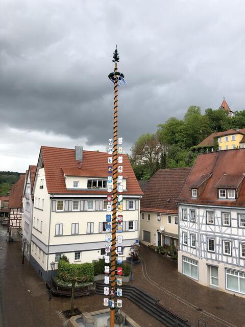 Der Vereinsbaum, mit fast 40 Vereinswappen und einem Gewicht von über 450 Kg, schmückt auch 2020 wieder den Oberen Marktplatz