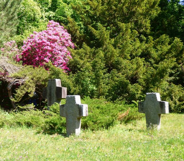 Im Ehrenfriedhof Heilbronn erinnern symbolische Steinkreuze an die Opfer des Bombenangriffs vom 4. Dezember 1944, die hier beerdigt sind.