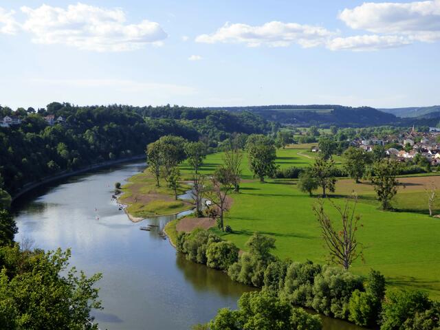 Blick vom Roten Turm auf Neckar, Neckarwiesen und Offenau