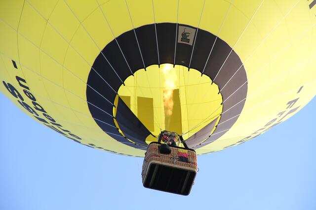 Der Ballonfahrer gibt Gas, er möchte hoch hinaus um die Welt von oben zu betrachten.