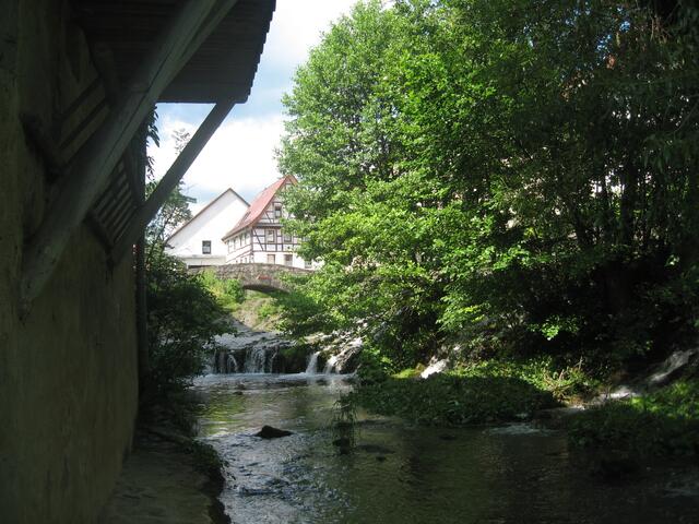 Erfrischendes Mündungsdelta! Die Kessach auf ihren letzten Metern, bald fließt sie in die Jagst.