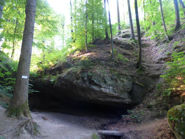 Das Erosions-Naturdenkmal "Hohler Stein", das im Stubensandstein eine Höhle gebildet hat. Es befindet sich am oberen Teil der Tobelschlucht.