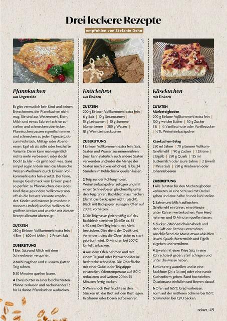 Pfannkuchen, Käsekuchen, Knäckebrot: Stefanie Dehn gibt Rezepttipps. Auf ihrem Profil www.meine.stimme.de/dehn gibt es noch mehr Rezeptideen mit Urkorn.