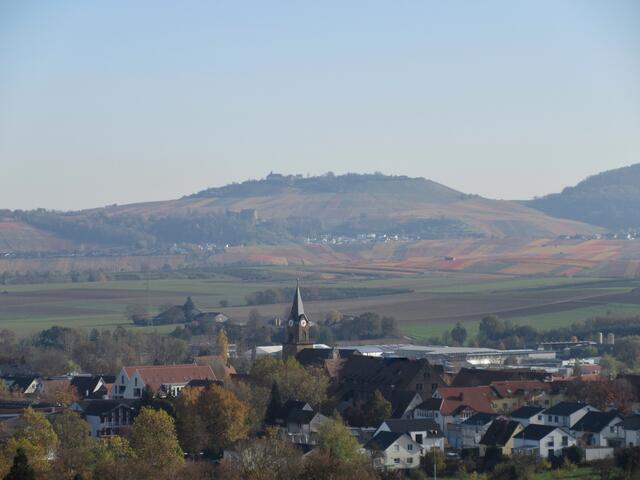 Es war dann doch etwa diesig, sodass die Farben im Zoom etwas litten. Unten links Schloss Magenheim und darüber der Michaelsberg