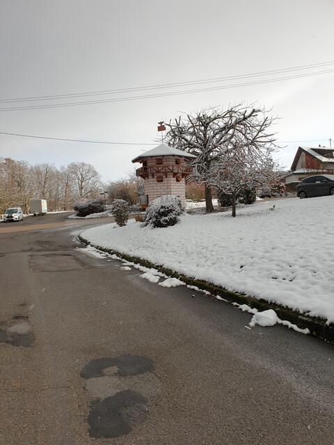 Erster Schnee am 07.01.2021, Model des Sechseckturmes