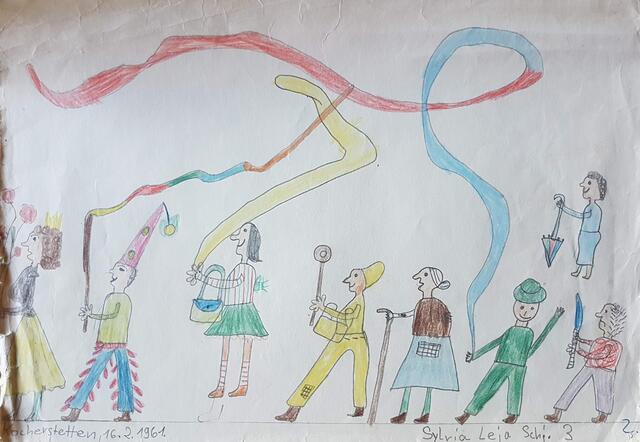 Das war unser Faschingsumzug durchs Dorf, das schönste im Jahr, man konnte verrückt sein, sich verkleiden. Habe ein paar Mal von meinem Bruder die speckige Lederhose angezogen...