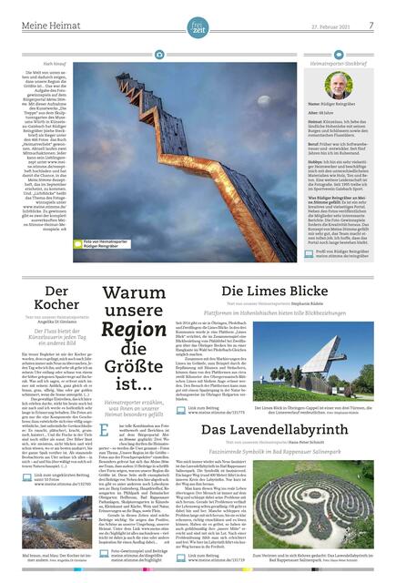 Groß raus kommen die Fotos und Beiträge der Heimatreporter auf der Meine Heimat-Seite in Print am 27. Februar.