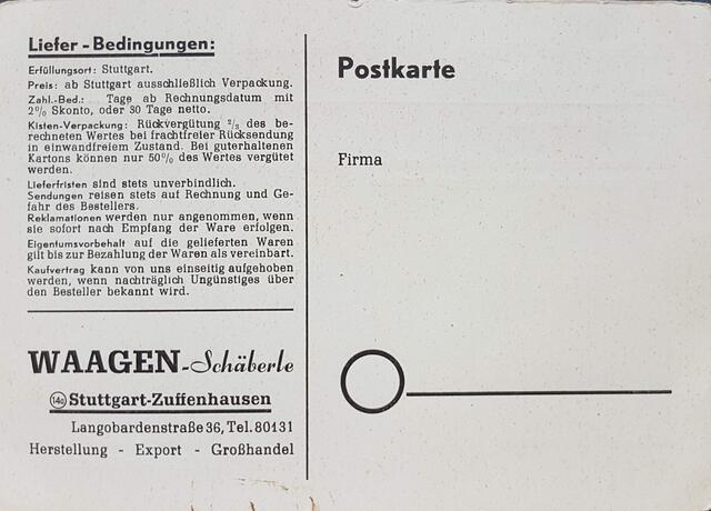 Bestellungen und Auftragsbestätigungen wurden per Postkarte abgewickelt