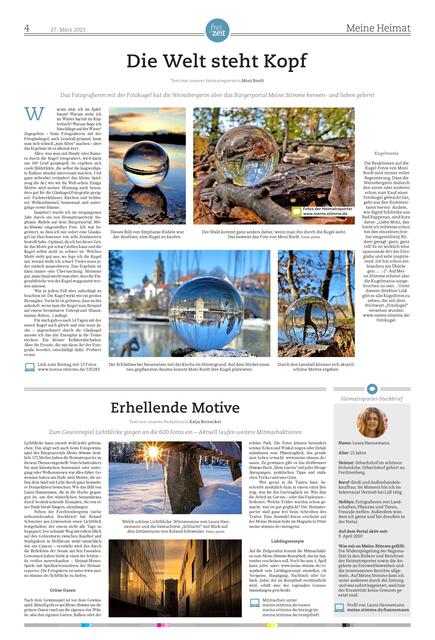 Eine schöne und informative Seite ist aus Beiträgen der Heimatreporter entstanden. Sie ist am 27. März in allen Ausgaben der Heilbronner Stimme, Kraichgau Stimme und Hohenloher Zeitung erschienen.