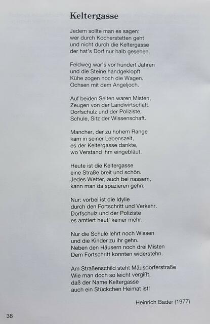 Heinrich Bader widmete der Straßenumbenennung ein mahnendes Gedicht, in dem die alte und die neue Straßenbezeichnung enthalten sind.