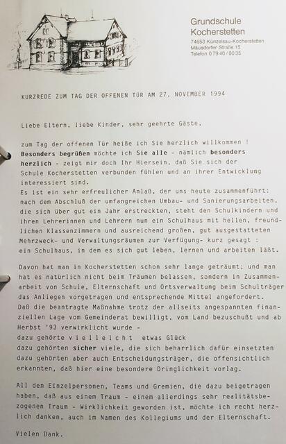 Ein Jahr nach dem 100. Geburtstag des Schulhauses wurde nach abgeschlossener Renovierung und Erweiterung der Schule zum Tag der offenen Tür eingeladen. Das gesamte obere Stockwerk, über 100 Jahre lang Lehrerwohnung, wurde zu Schul- und Unterrichtszwecken umgestaltet.