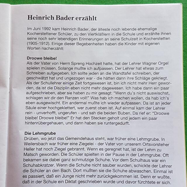 Ein Versucherle von den Geschichten aus der Schulzeit von Heinrich Bader (der auf dem Schulfoto von 1910 abgebildet sein müsste...)