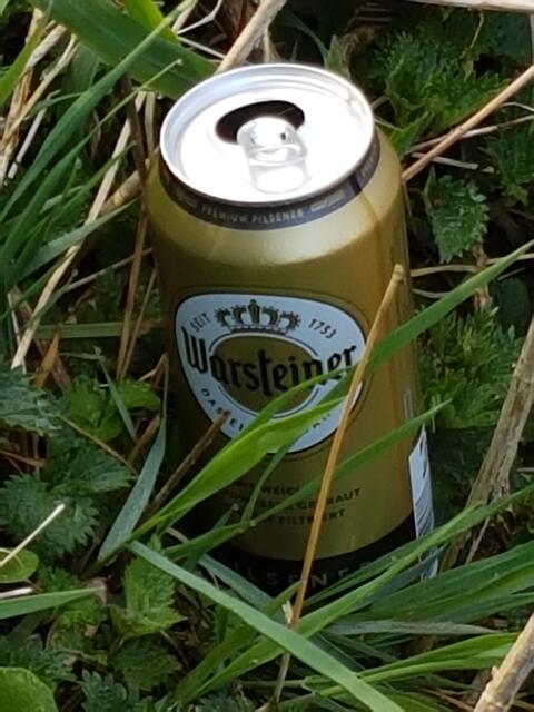 Nicht weit von der anderen Bierdose landete diese hier mitten im Grünstreifen an der Nebenstraße nach Morsbach