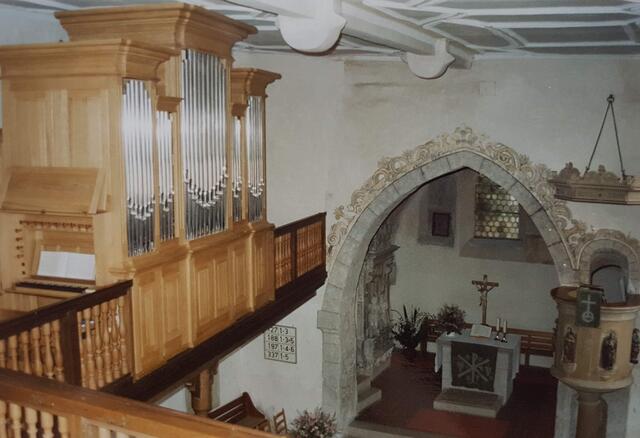 Die restaurierte Orgel 1988, Restaurierung durch die Firma Gebrüder Link, Giengen an der Brenz. Fotografin: Ute Hannemann,  Kocherstetten