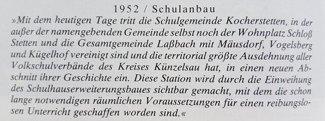 Bericht zum Schulanbau 1952:  J.H. Rauser zitiert die Hohenloher Zeitung auf S. 392 seines Künzelsauer Heimatbuches II