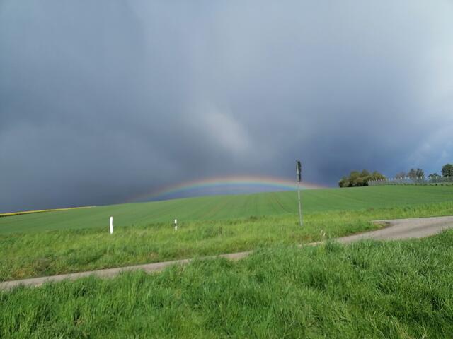 Regenbogen über den Feldern Bonfelds