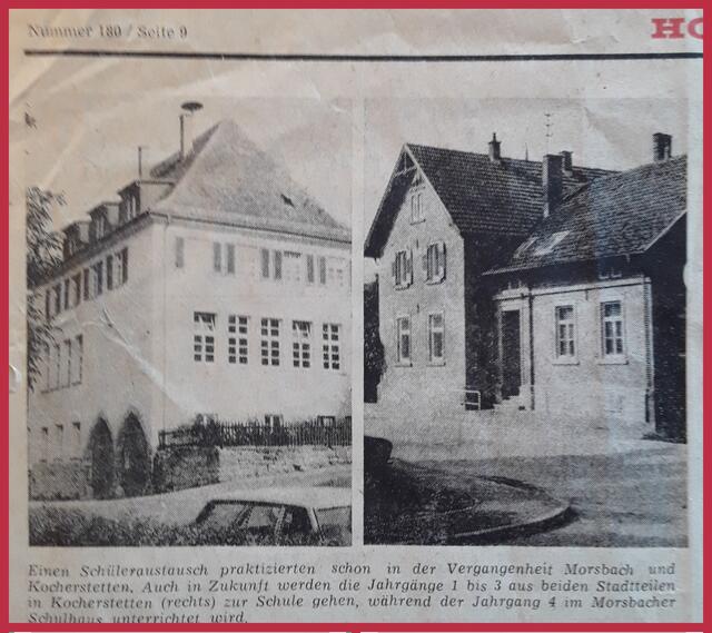 Auf dem Foto der Schule in einem Bericht der Hohenloher Zeitung vom 7. August 1973 ist das alte Schulschild nicht zu erkennen... vielleicht wurde es erst im Herbst 1973 angebracht?