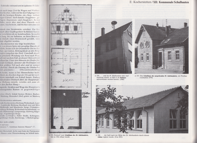 Ein Blick ins Künzelsauer Heimatbuch II, S.283, zeigt eine Aufnahme vom Schulhaus aus dem Jahre 1970, eindeutig ohne Schulschild. Es kann vermutet werden, dass dieses Foto für den HZ-Bericht verwendet worden ist... oder etwa umgekehrt? Quelle: J.H.Rauser, Künzelsauer Heimatbuch II, 1984