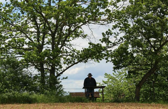 Ruhebank und Informationstafel bei Weißlensberg am Stöckig
