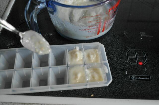 Die Masse in Eiswürfelformen füllen. | Foto: Daniela Somers