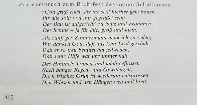 Das Alter der vorhergehenden Schule kann mit Hilfe dieses Textes errechnet werden. Quelle: Künzelsauer Heimatbuch Band II, S.462, J.H. Rauser