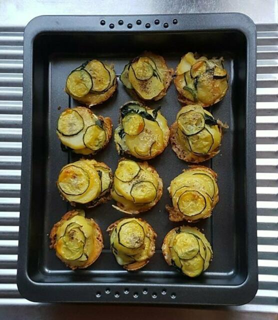 Kreative Verwendung von Zucchini, Mangold, Kartoffeln, Bergkäse, Eigelb.
30 Minuten bei 200 Grad in Muffinförmchen gebacken. https://meine.stimme.de/kuenzelsau/ratgeber/abendessen-d116792.html